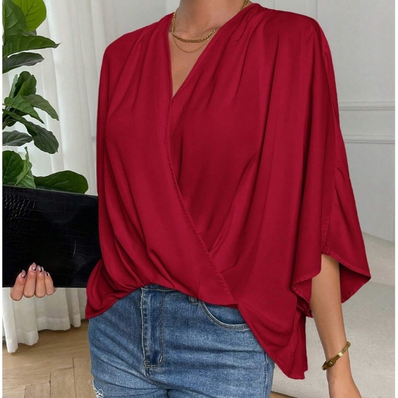 Plus Sold Ruched Batwing Sleeve High Low Blouse - Picture 2 of 9